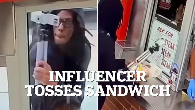 Food influencer tosses a Philly cheesesteak at worker