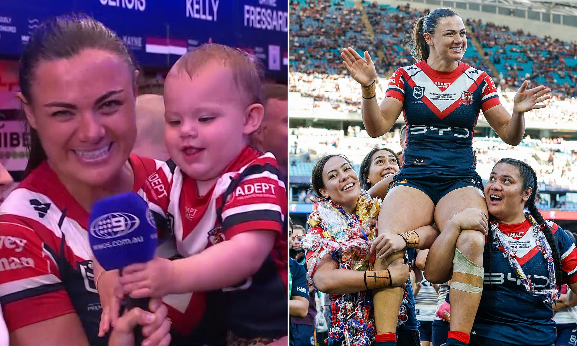 Adorable moment Millie Elliott shares grand final glory with her baby girl