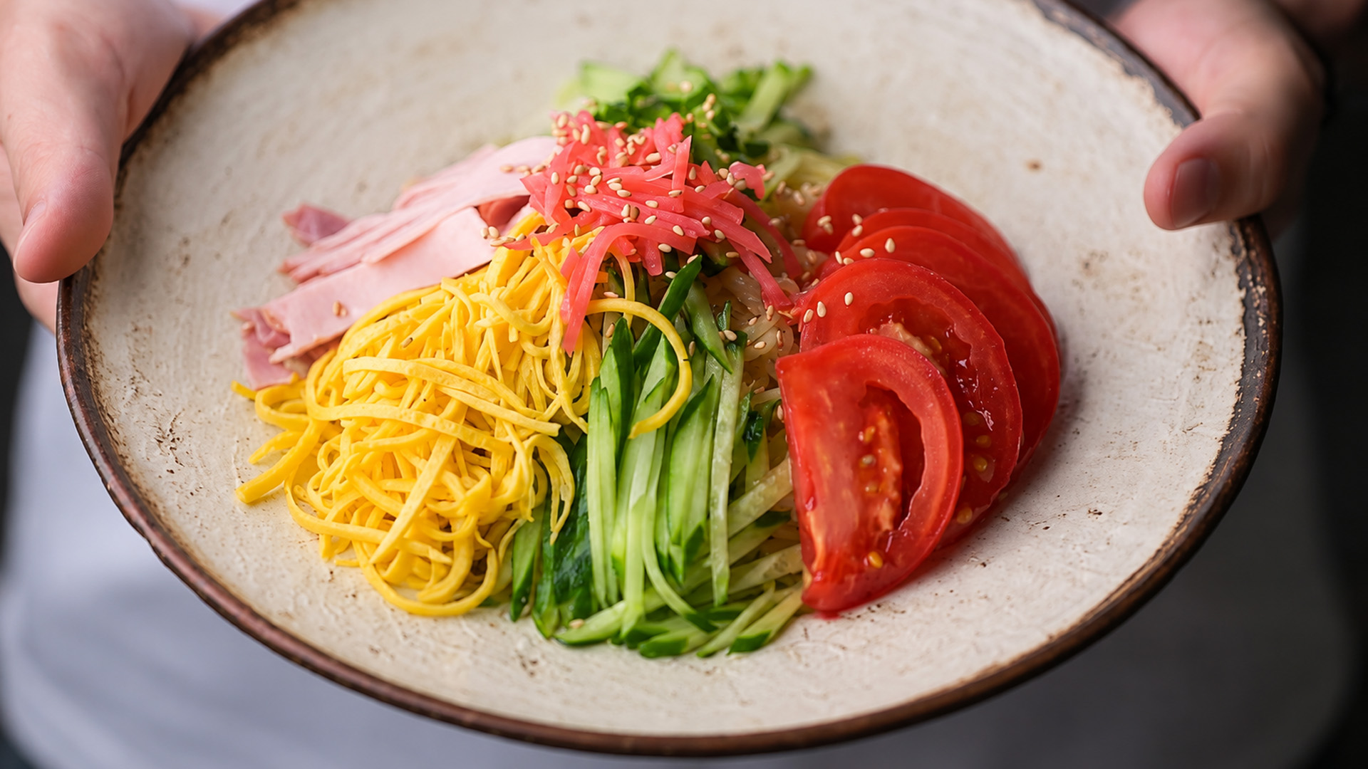 Japanese hiyashi chuka recipe with cold ramen and tare