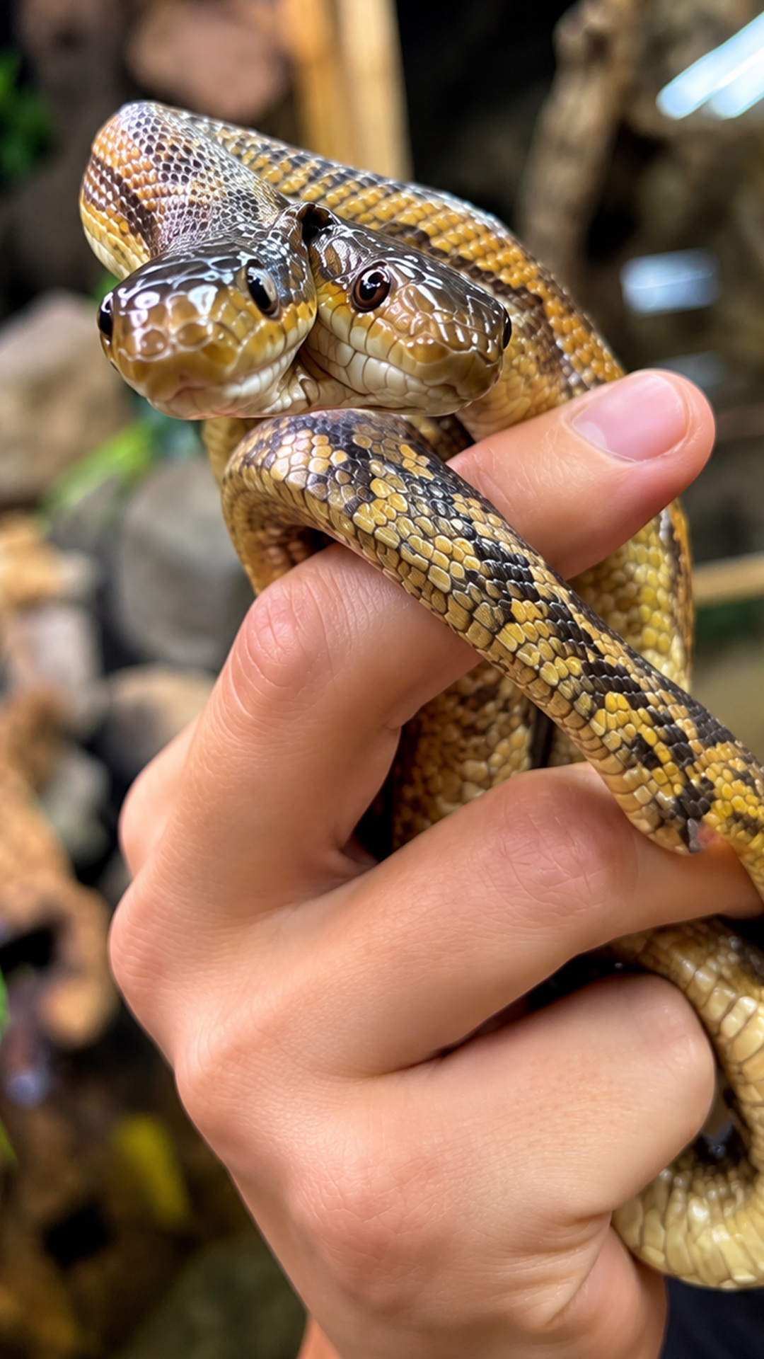 Meet a wild-caught rat snake that survived with two full heads