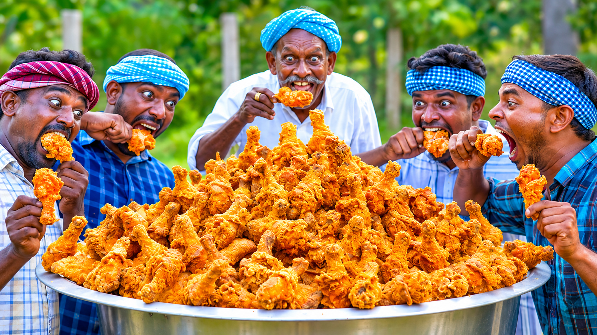 Village chefs cook 500 chicken legs into a massive crispy feast