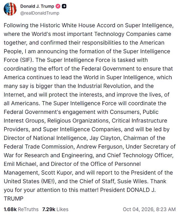 Trump picks team for new 'Super Intelligence Force' to lead the charge ...