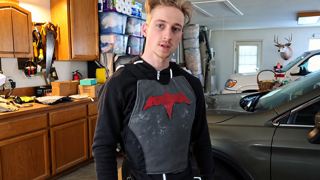 Bulletproof Red Hood cosplay incorporates lightweight custom armor plates