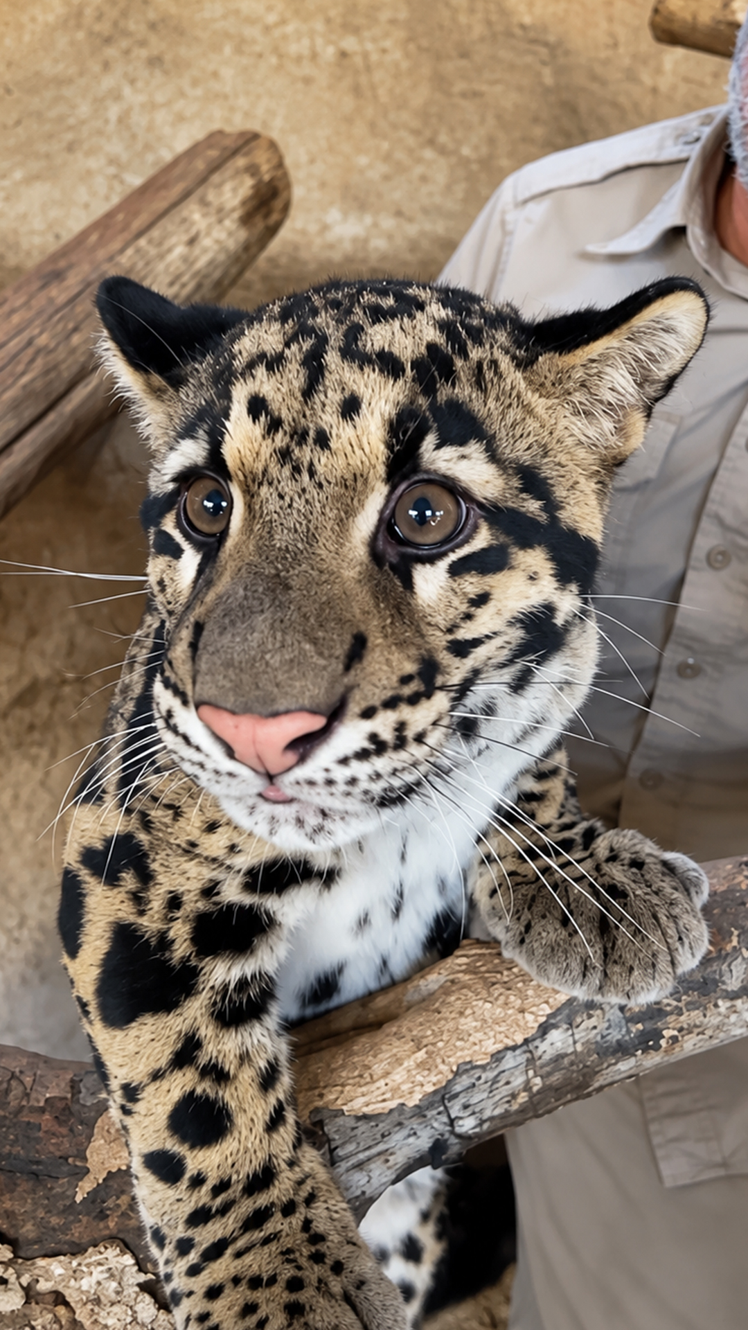 Watch a handler hand-feed a young clouded leopard for the first time