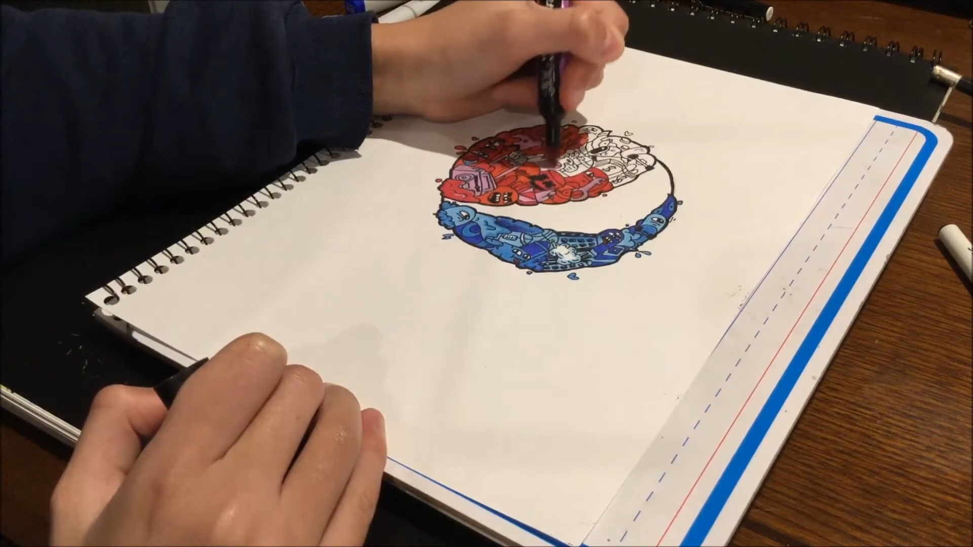 Creating colorful Copic marker patterns around iconic brand marks