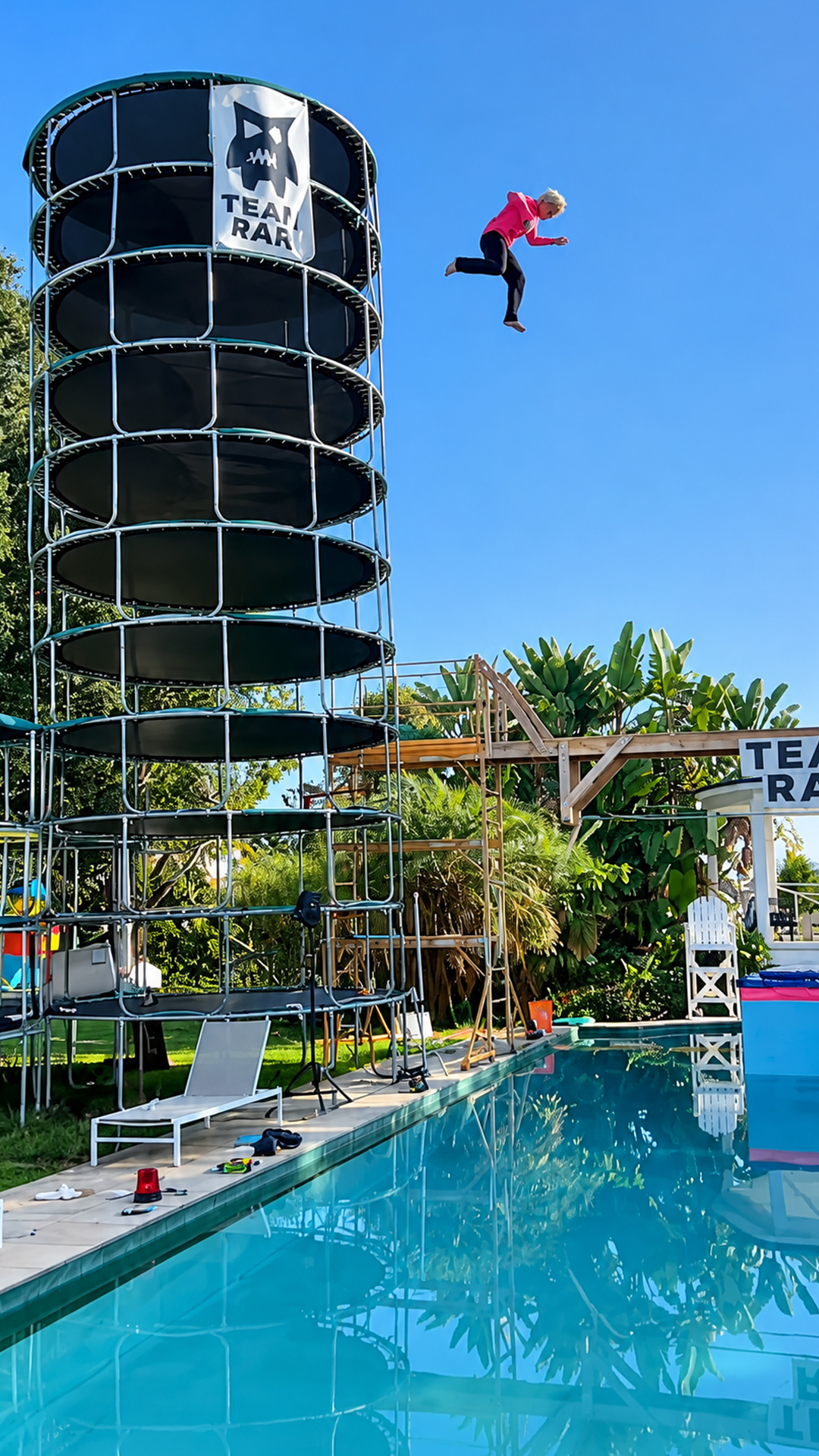 Fearless granny pulls off an incredible big pool jump