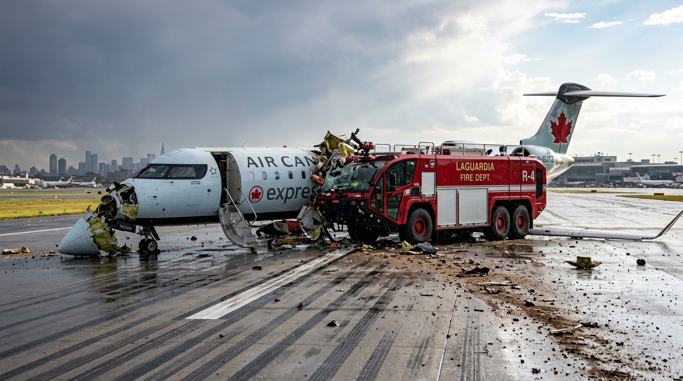 Fatal tower command sends massive fire truck directly into landing jet