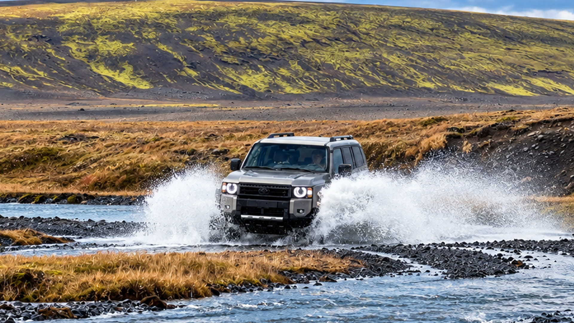 Toyota Land Cruiser J250 tested directly on a water-filled off-road trail