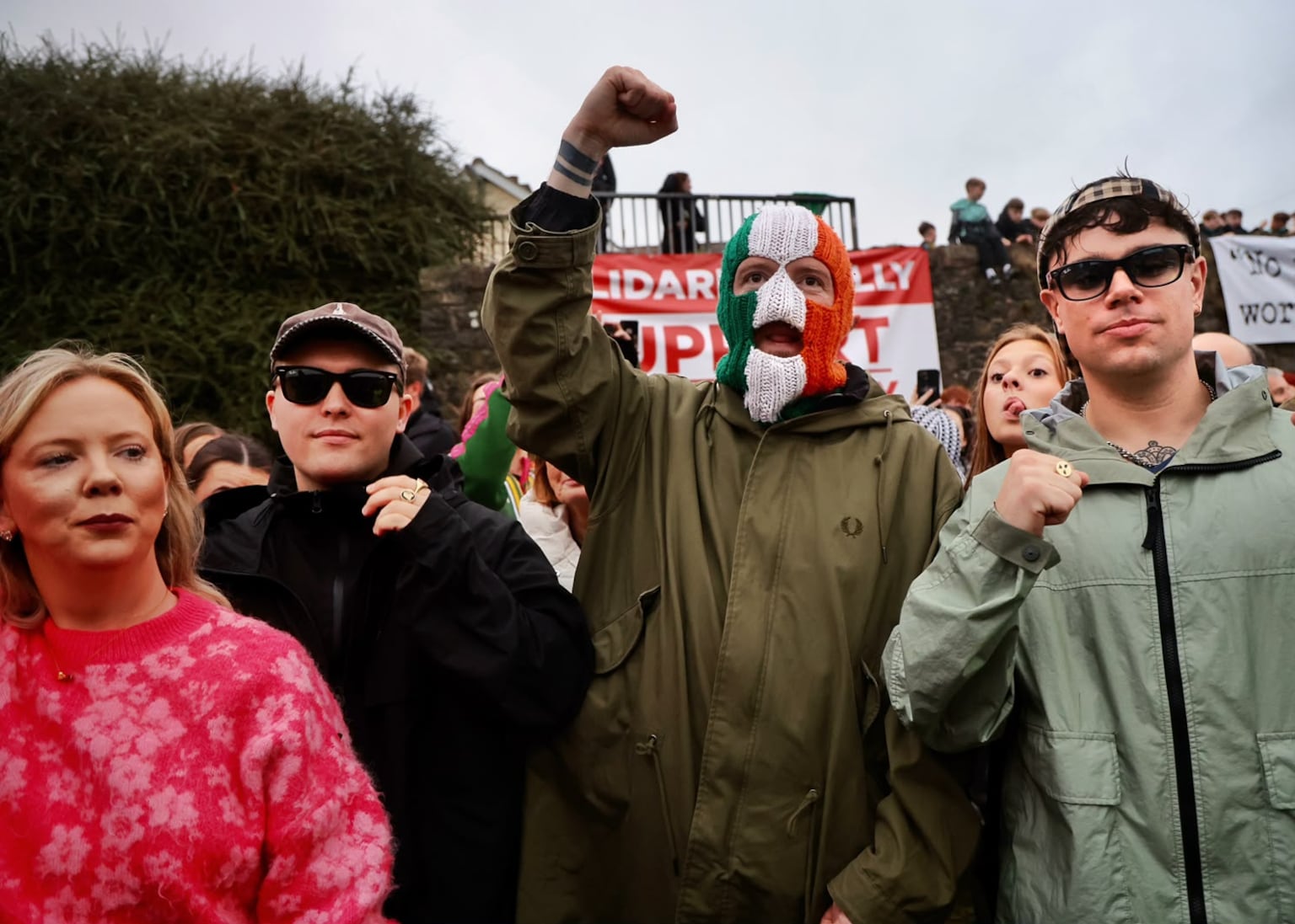 Kneecap mobbed by fans during Garvaghy Road protest visit