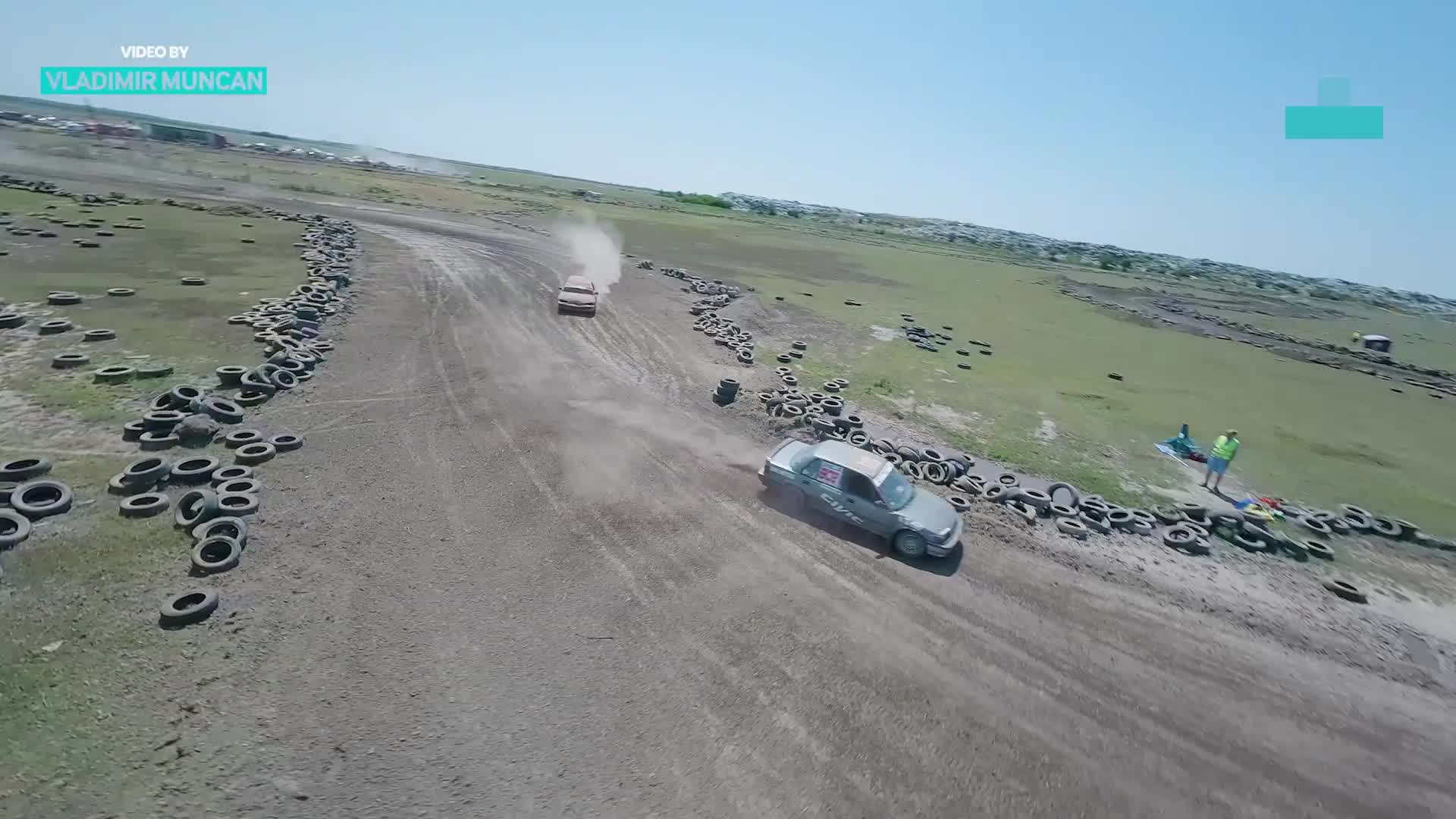 Drone flies alongside rally cars during high-speed race