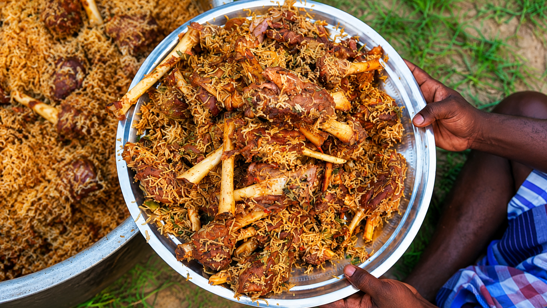 Traditional mutton nalli bone marrow biryani cooked in village