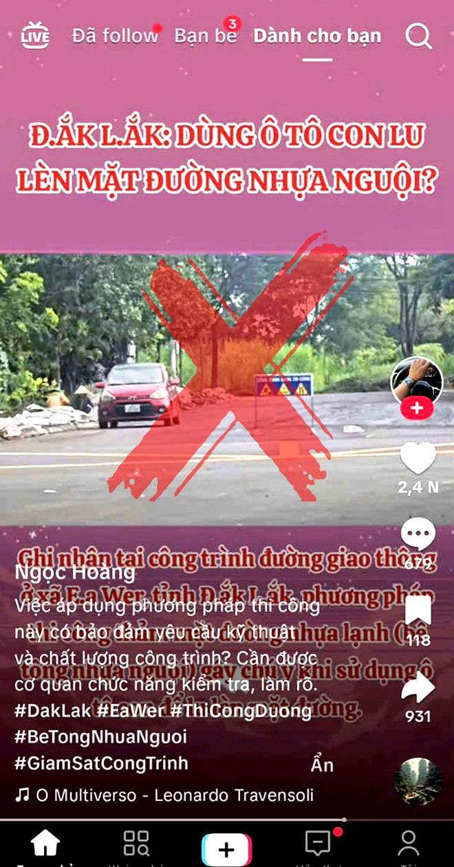 Clip TikTok ô tô con 'lu lèn' mặt đường nhựa nguội, xã 'họp khẩn', khẳng định không chính xác