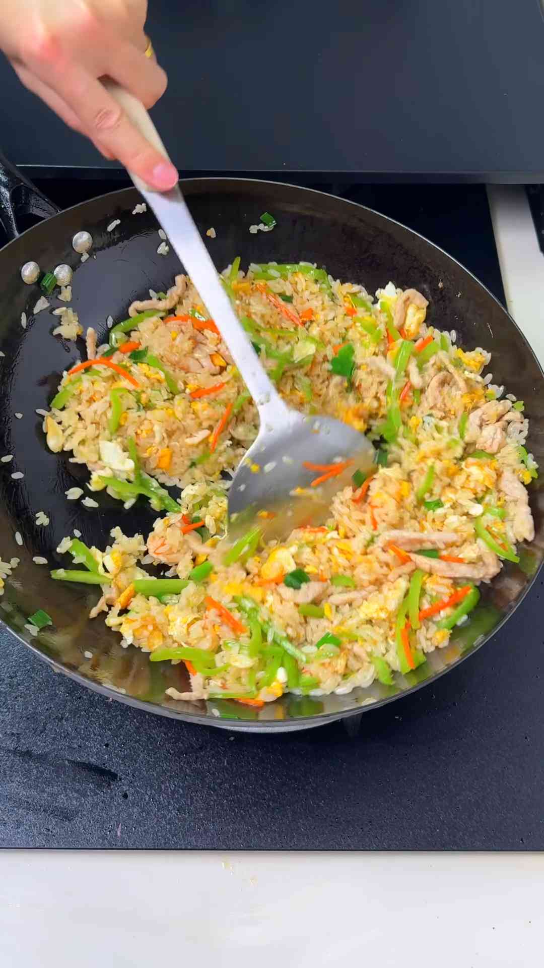 Quick pork fried rice with spicy wok flavor