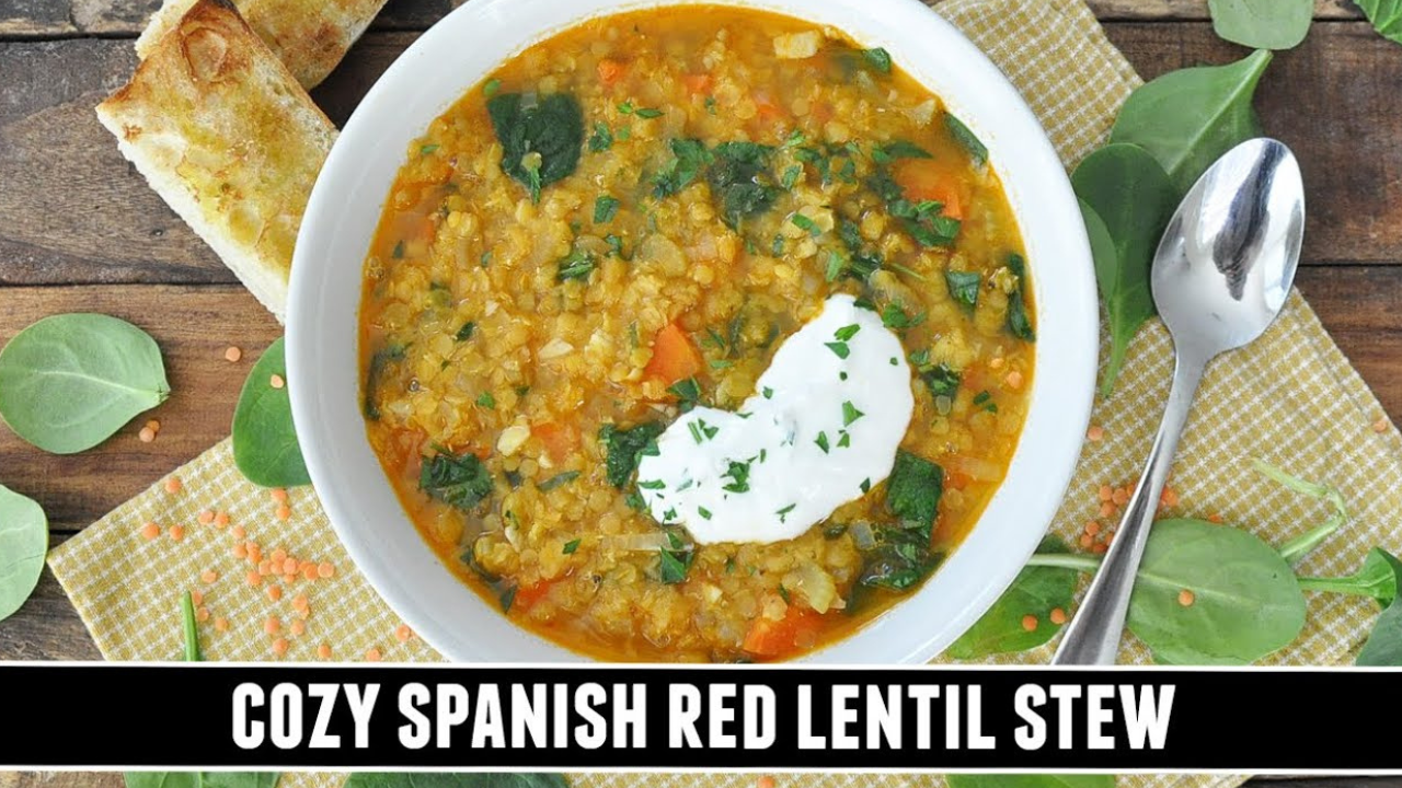 Spanish red lentil stew with rich flavor