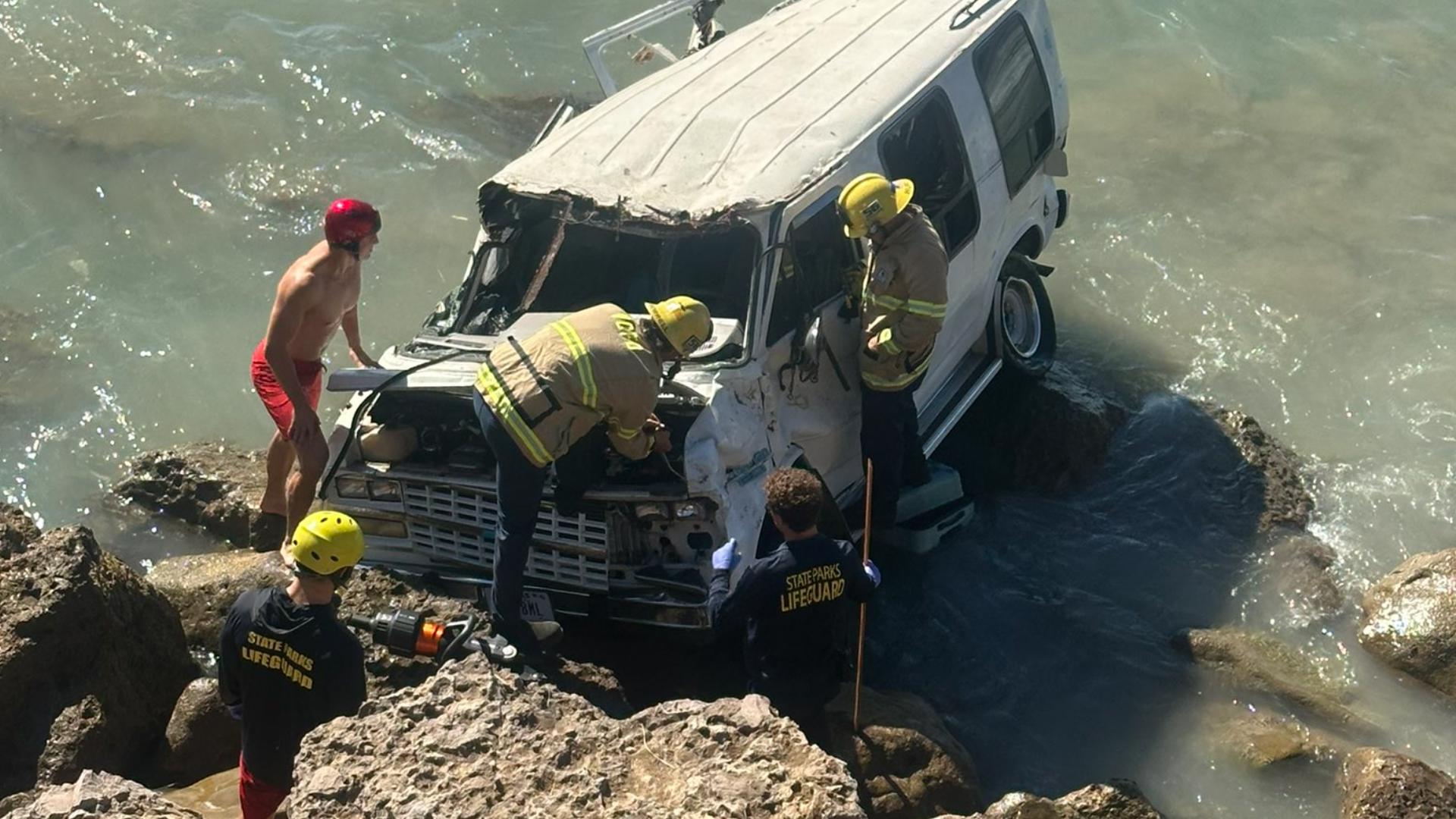 Firefighters, lifeguards rescue dog from car crash in California