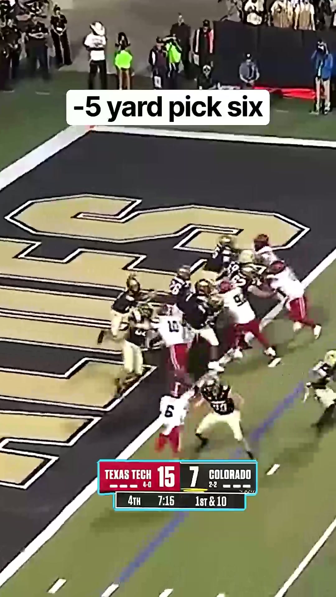 Quarterback throws an interception from point-blank range