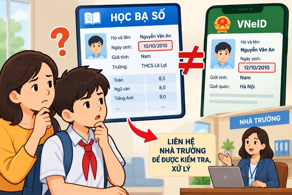 Thông tin trong học bạ số khác VNeID, người học xử lý thế nào?