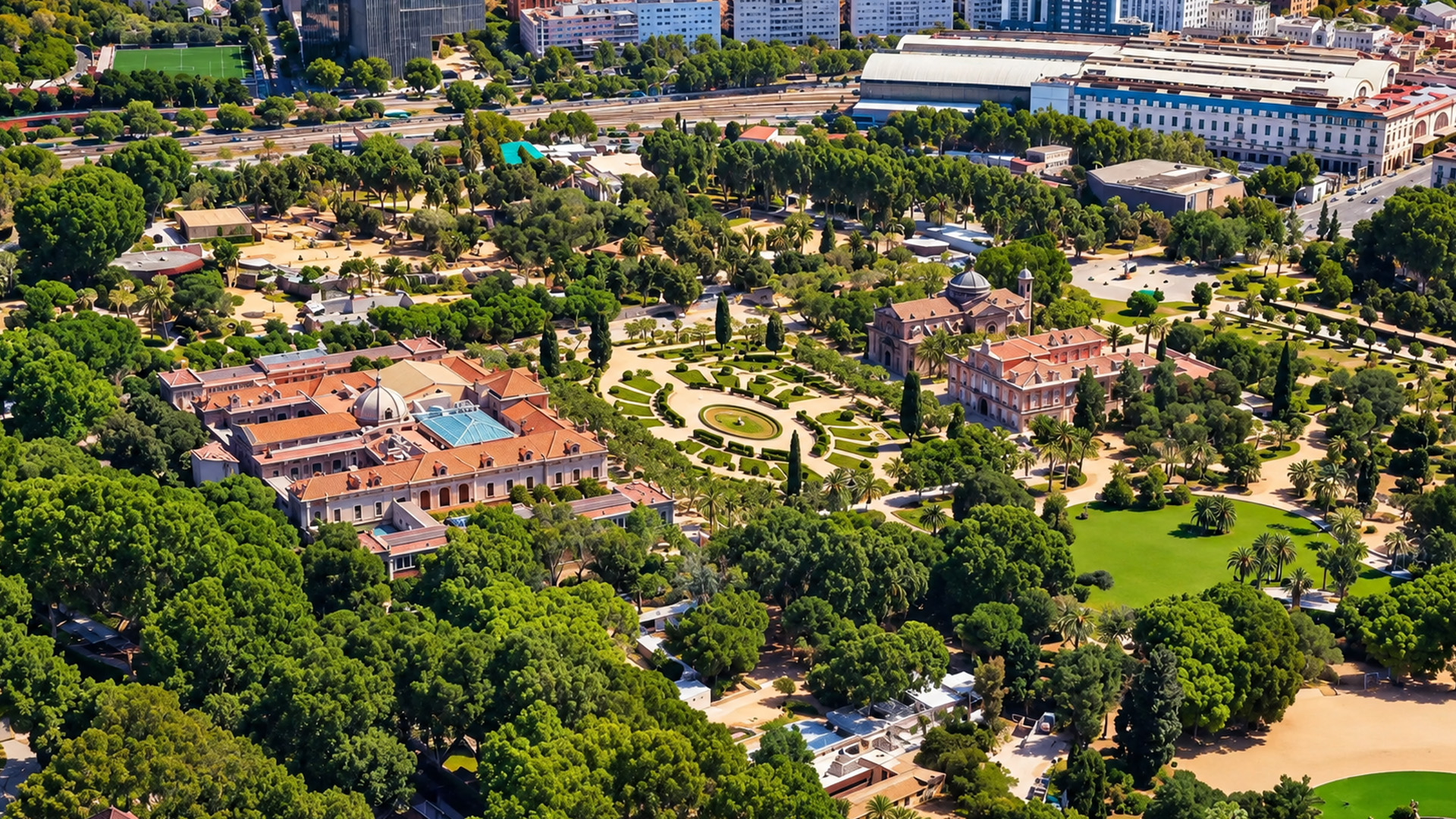 Aerial view of Parque de la Ciutadella in Barcelona