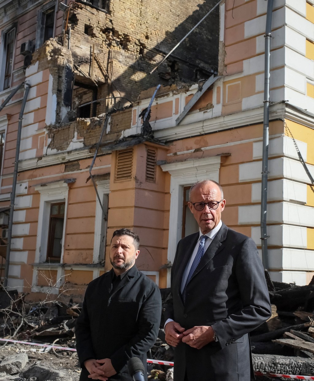 Russian drone slams into key Kyiv bridge during German chancellor’s ...