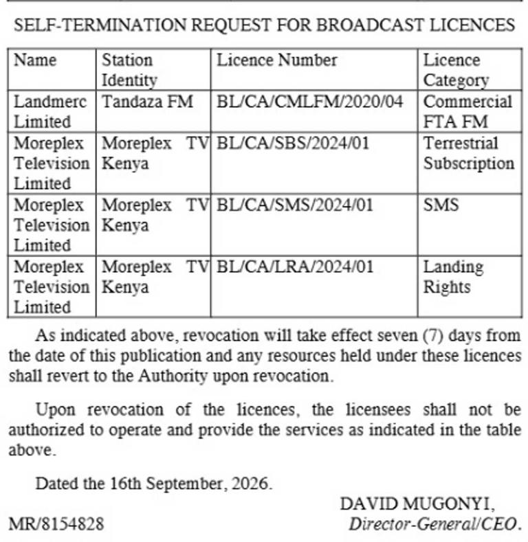 Communications Authority of Kenya issues gazette notice revoking ...