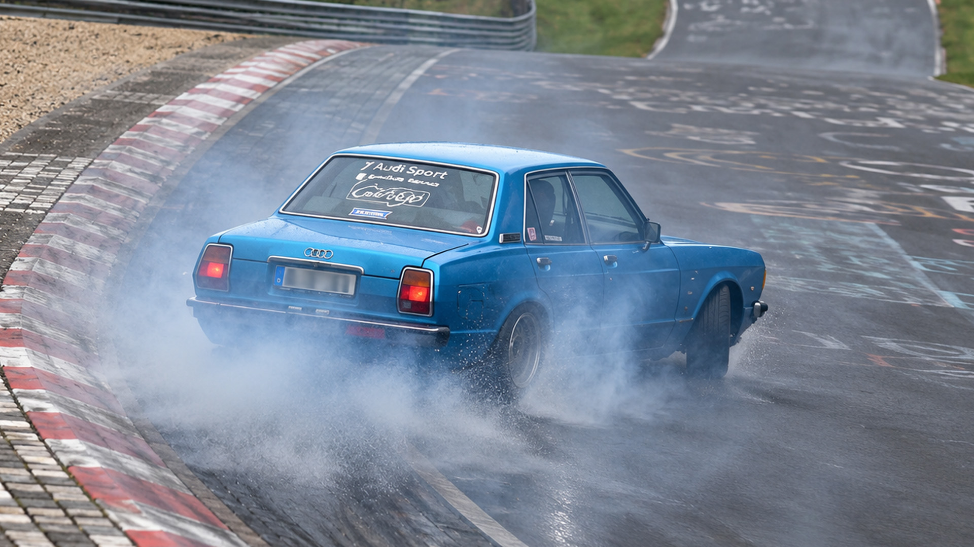Nordschleife drivers correct slides before reaching the barriers