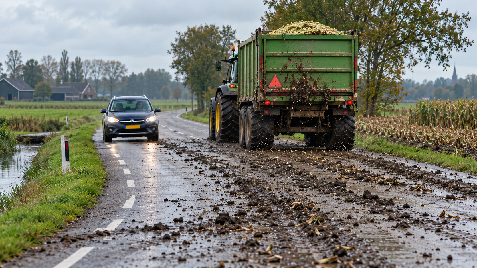 Haar auto sloeg over de kop door modder van een trekker, maar één ...