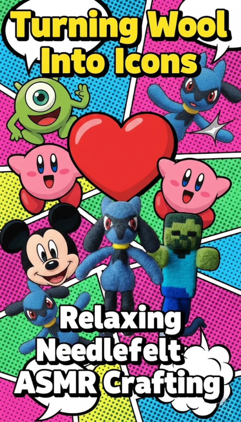 Turning wool into famous characters with relaxing needle felting ASMR