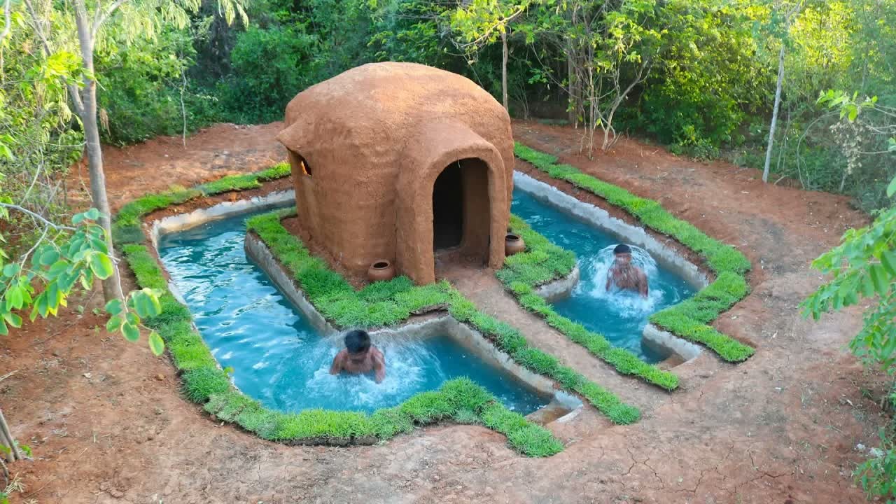 Building a swimming pool around a mud house, and the structure faces a ...