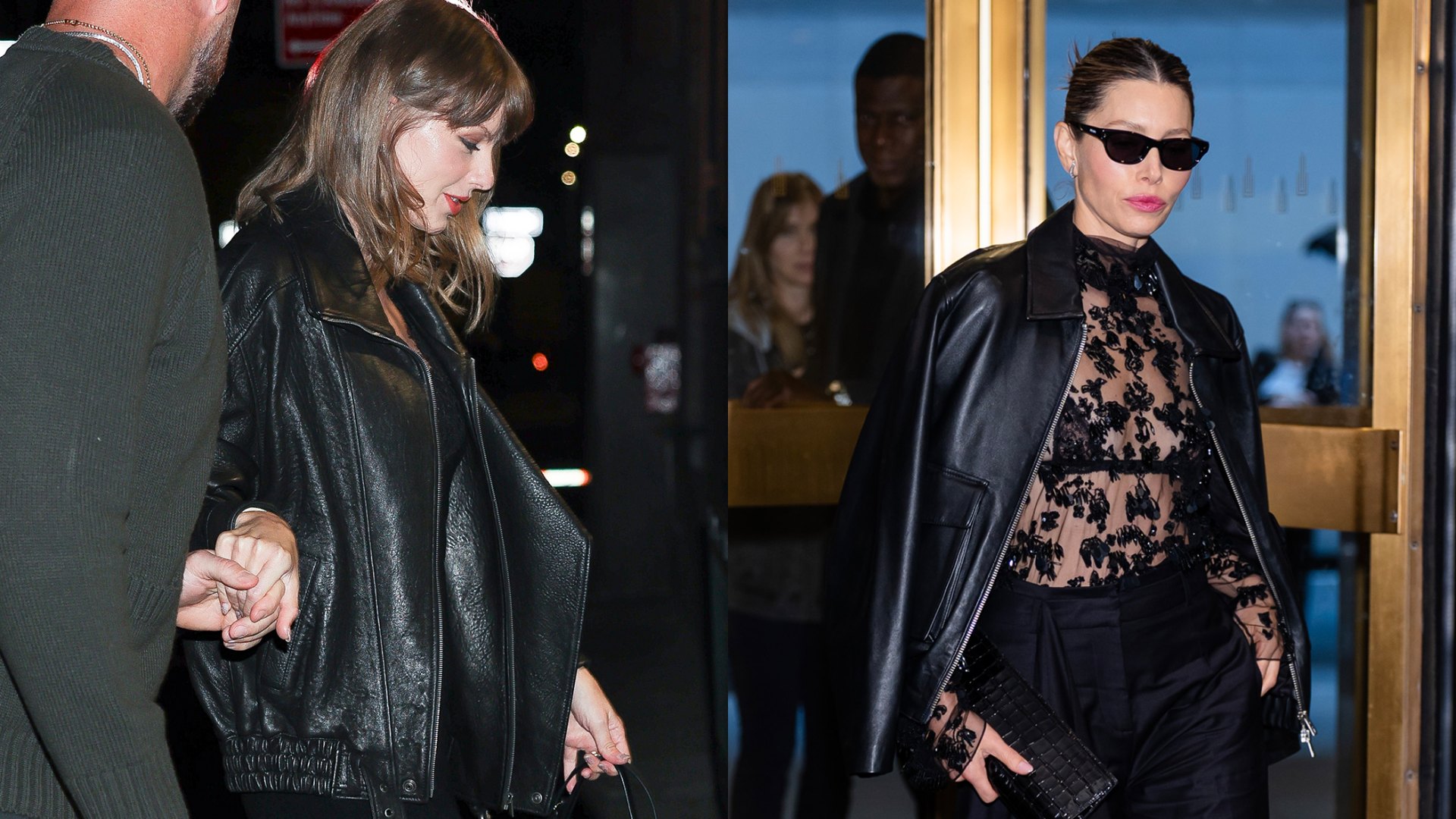 Taylor Swift and Jessica Biel know baggy leather jackets are a fall must