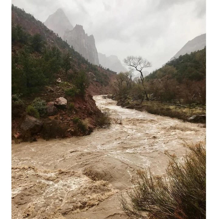 Zion National Park, Springdale in flash flood warning