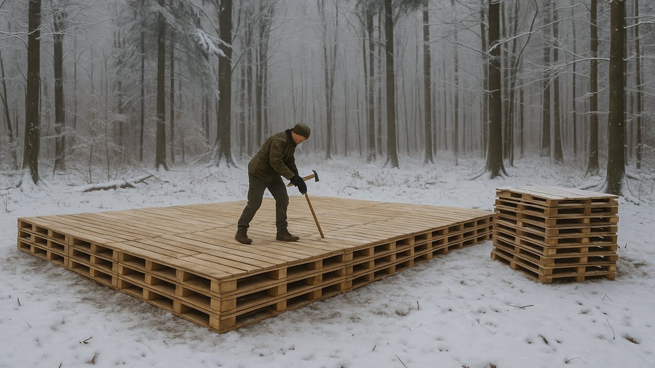Off-grid winter cabin build: Step-by-step pallet shelter in the snow