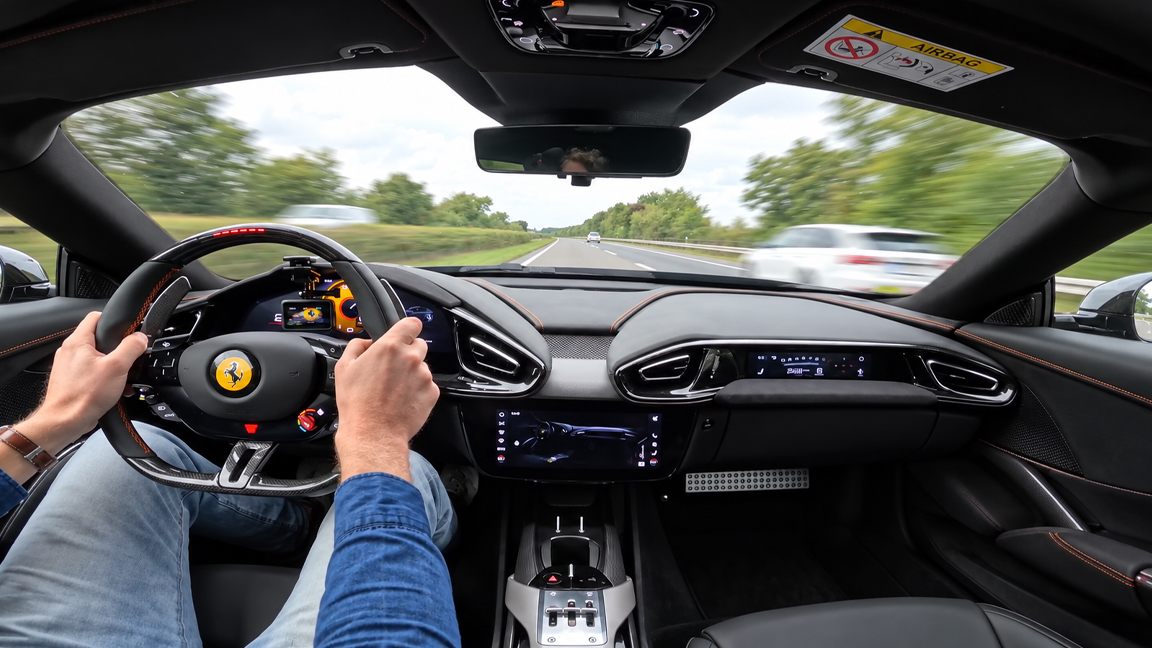 Ferrari 12Cilindri chasing top speed on the unlimited Autobahn