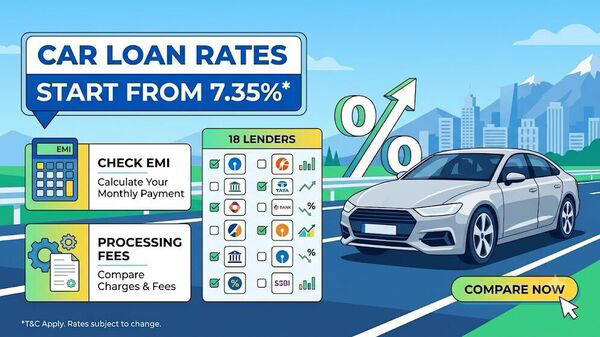 Car loan rates start at 7.35%: Check EMIs and processing fees of 18 lenders