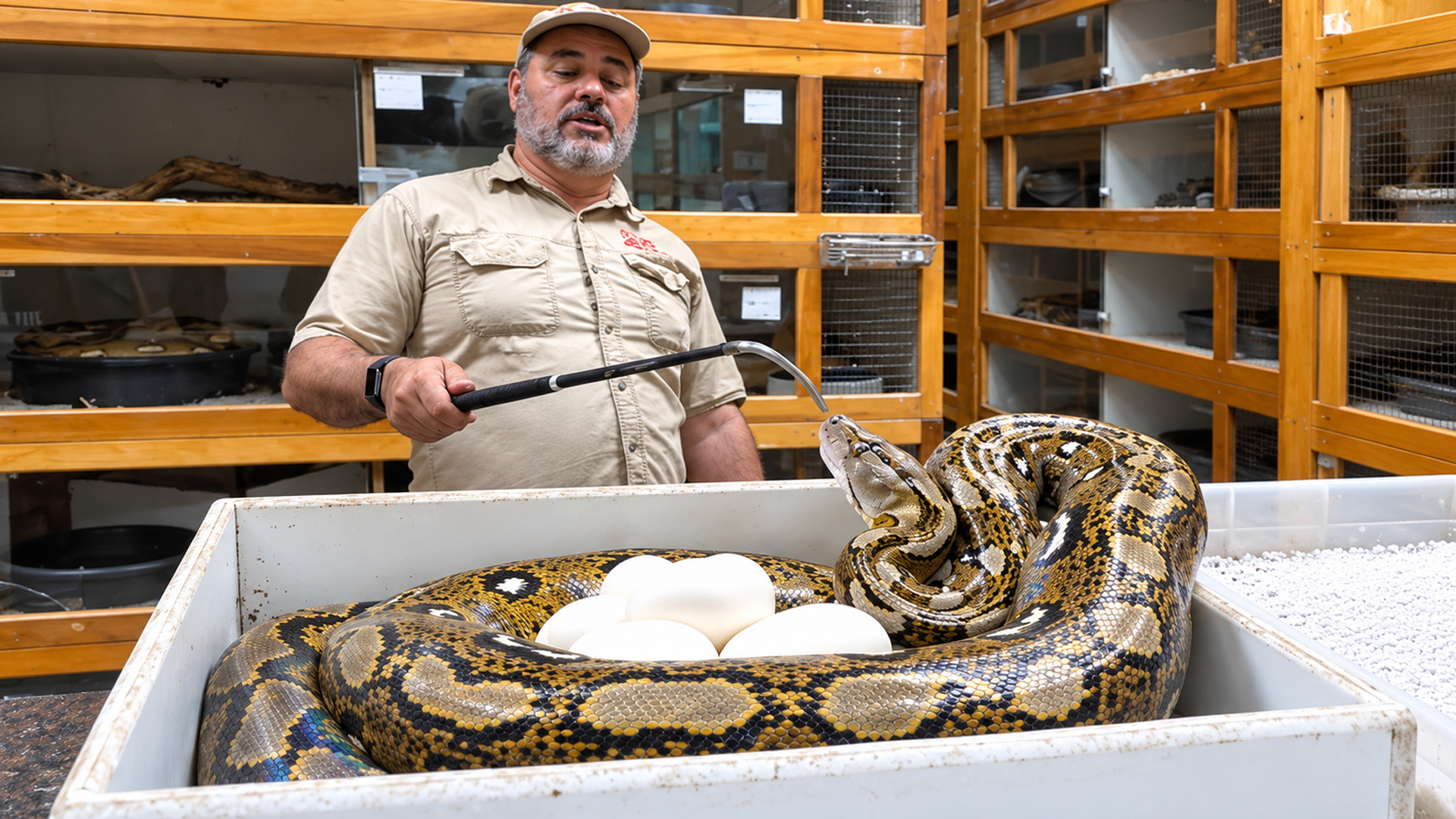 Collecting eggs means facing this protective python