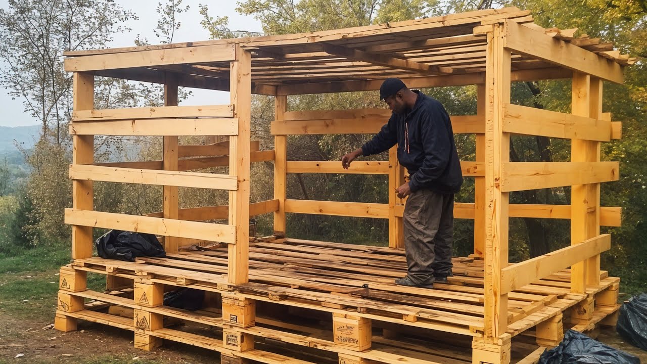 From pallets to cozy forest cabin: DIY off-grid build & seasonal life