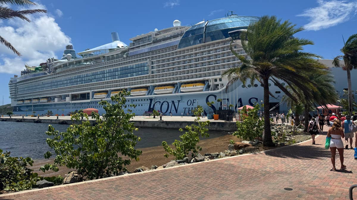 Royal Caribbean’s Icon of the Seas leaves Miami after dark