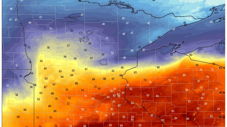 Big temperature gradient across Minnesota Sunday and Monday