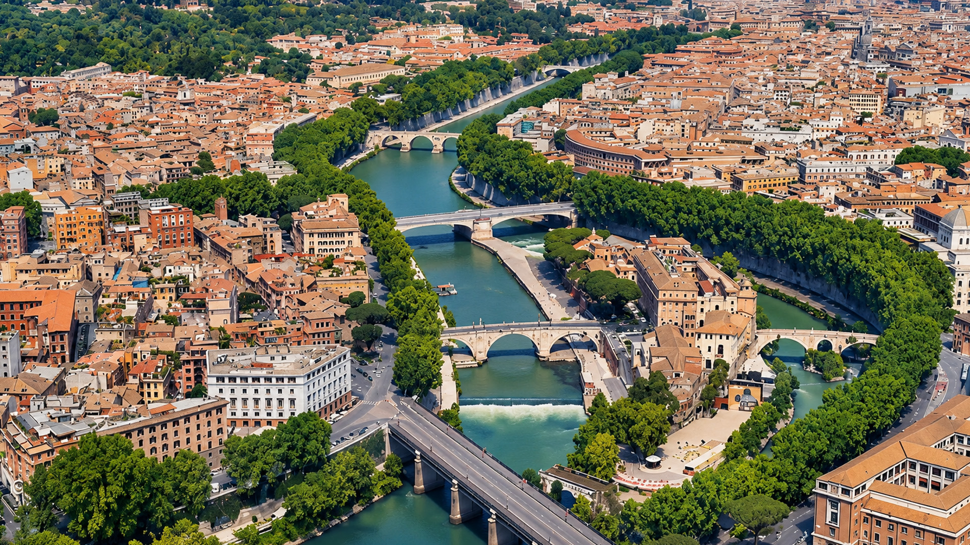 Rome’s historic districts follow the curves of the Tiber River