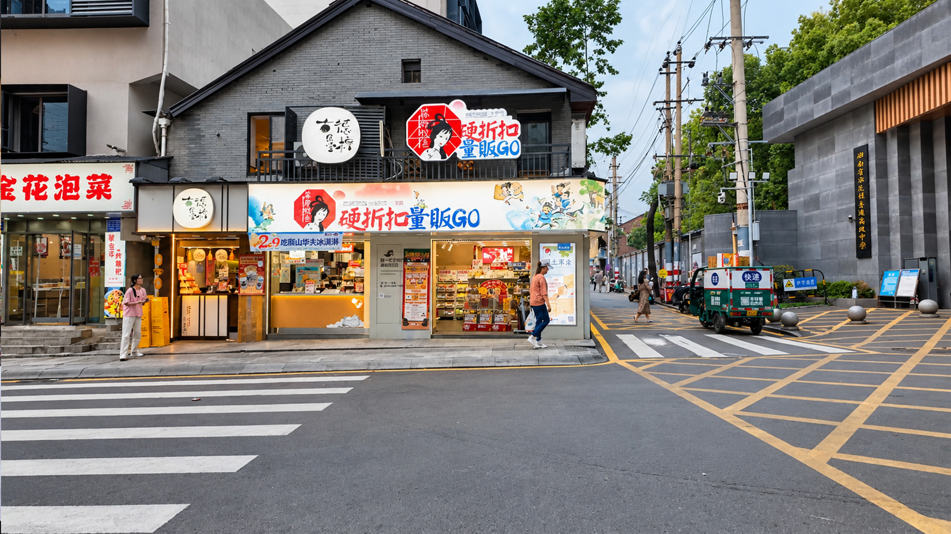 China hides a small local shop beside modern buildings