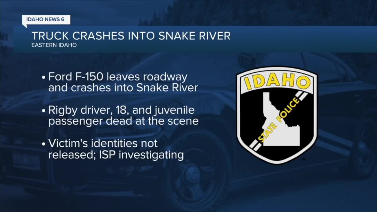 2 dead after pickup truck crashes into Snake River in eastern Idaho