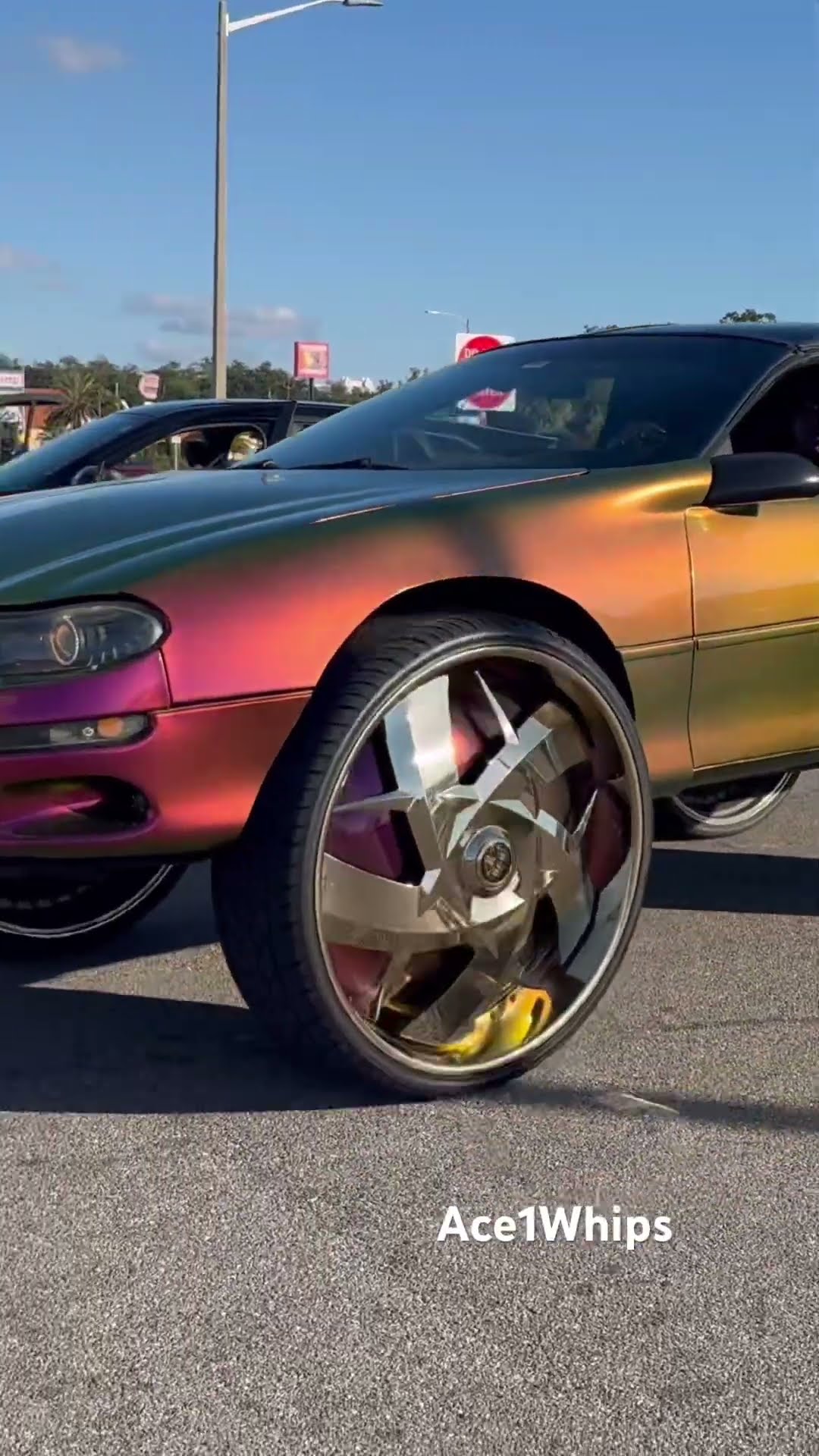 Outrageous Camaro on gold 32” DUB floaters riding