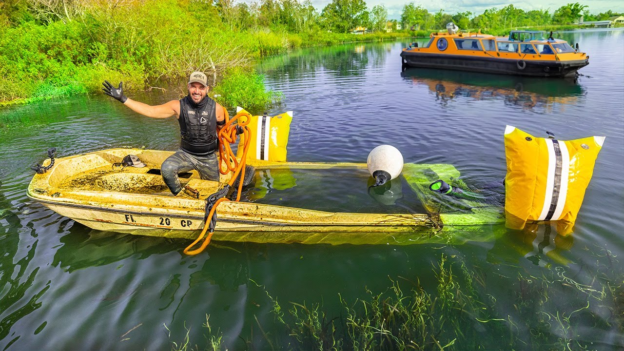 Recovering a sunken boat from a lake
