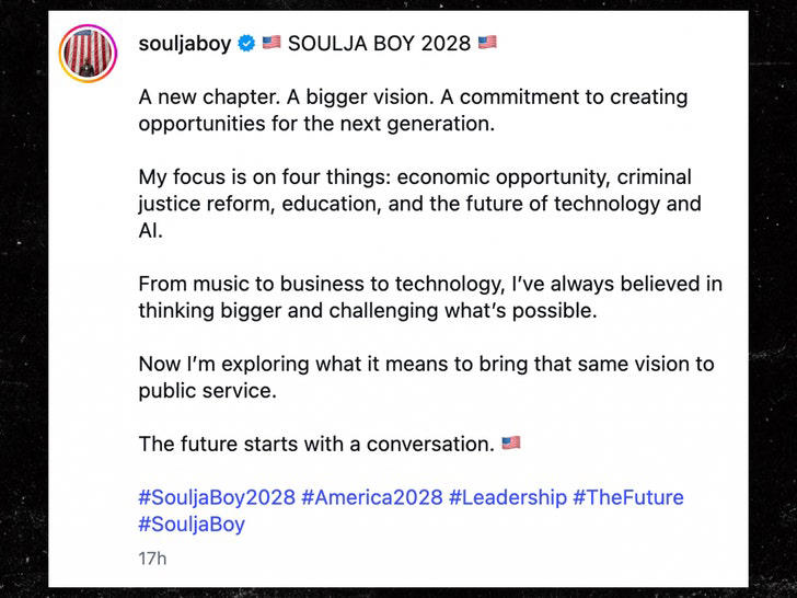 Soulja Boy says he's considering running for president in 2028