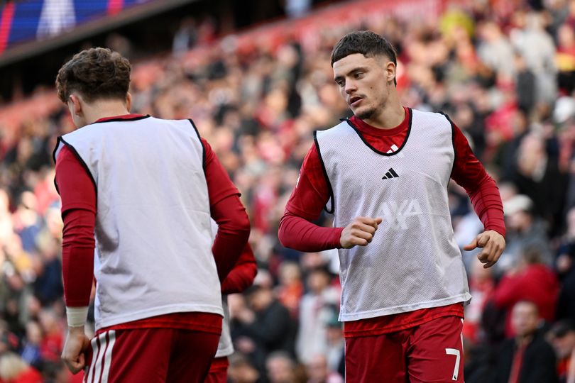 Florian Wirtz of Liverpool warms up before the Premier League match against Manchester City