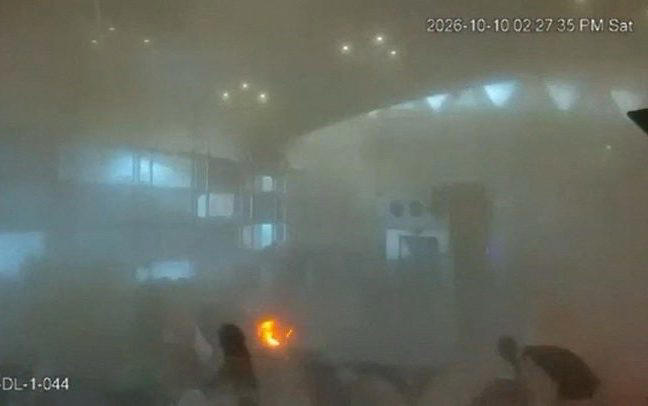 Surveillance footage shows smoke and flames at King Khalid Airport moments after Saturday’s attack - Saudi Ministry of Media/Reuters