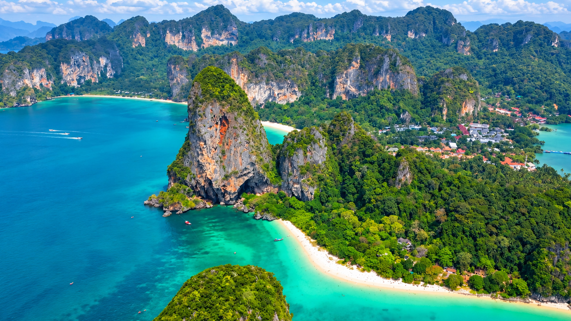 White sand beaches hidden beneath giant limestone mountains
