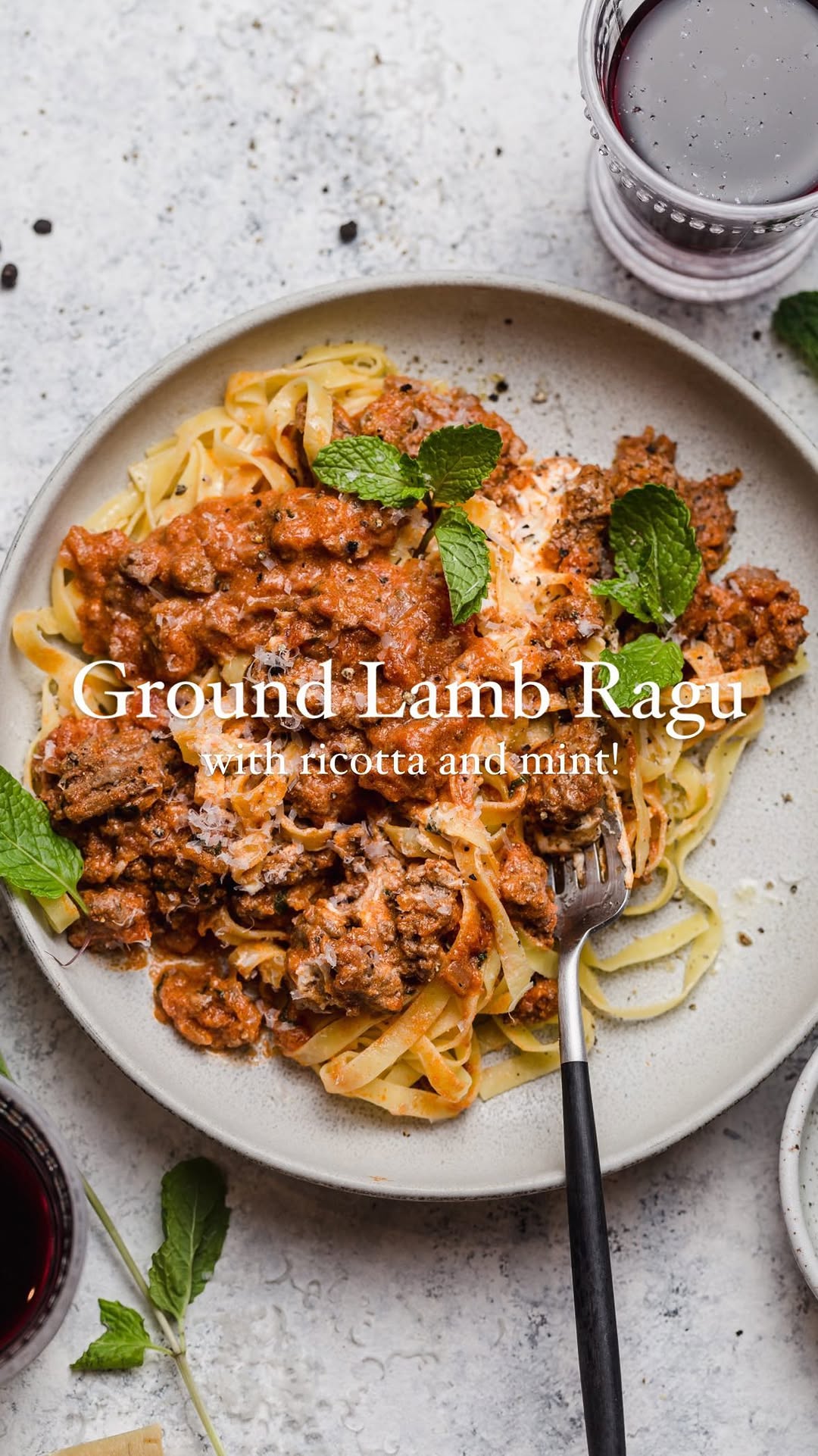 Ground lamb ragu with red wine mint and marinara sauce