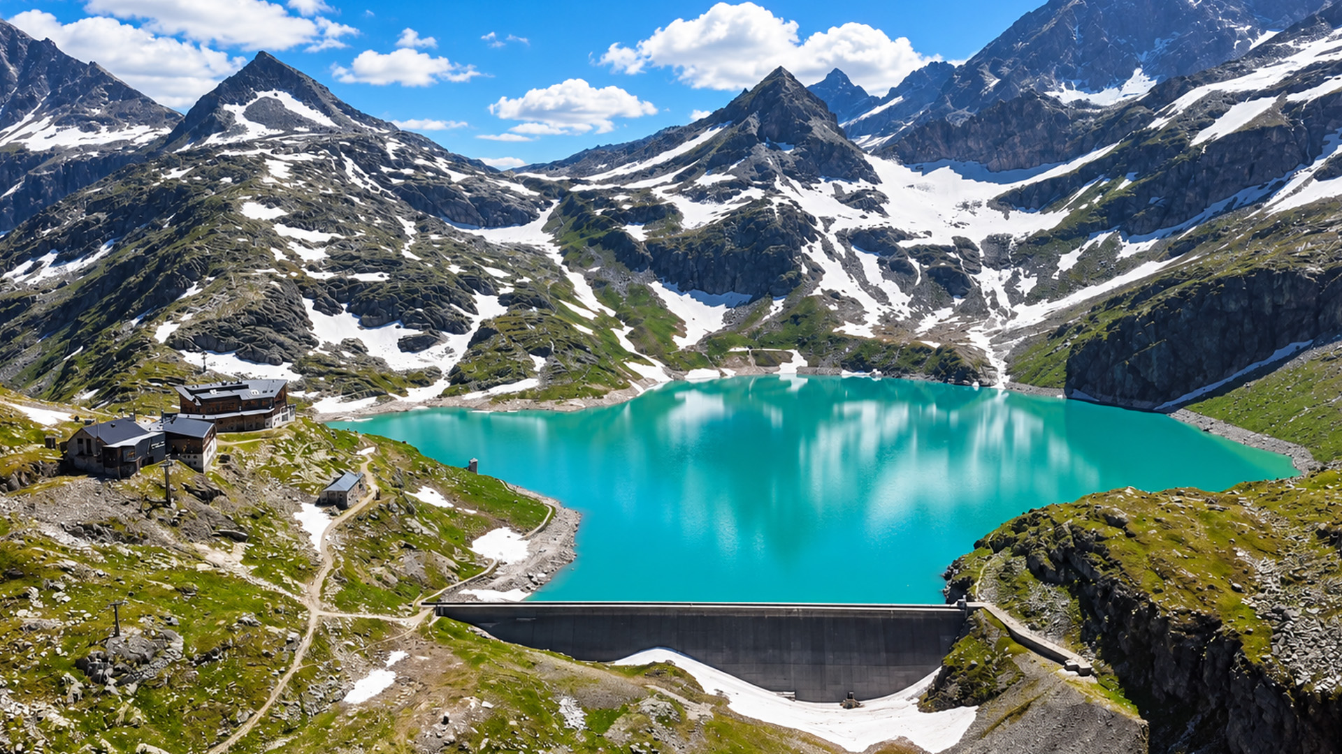 What lies between these snow-covered mountain peaks?