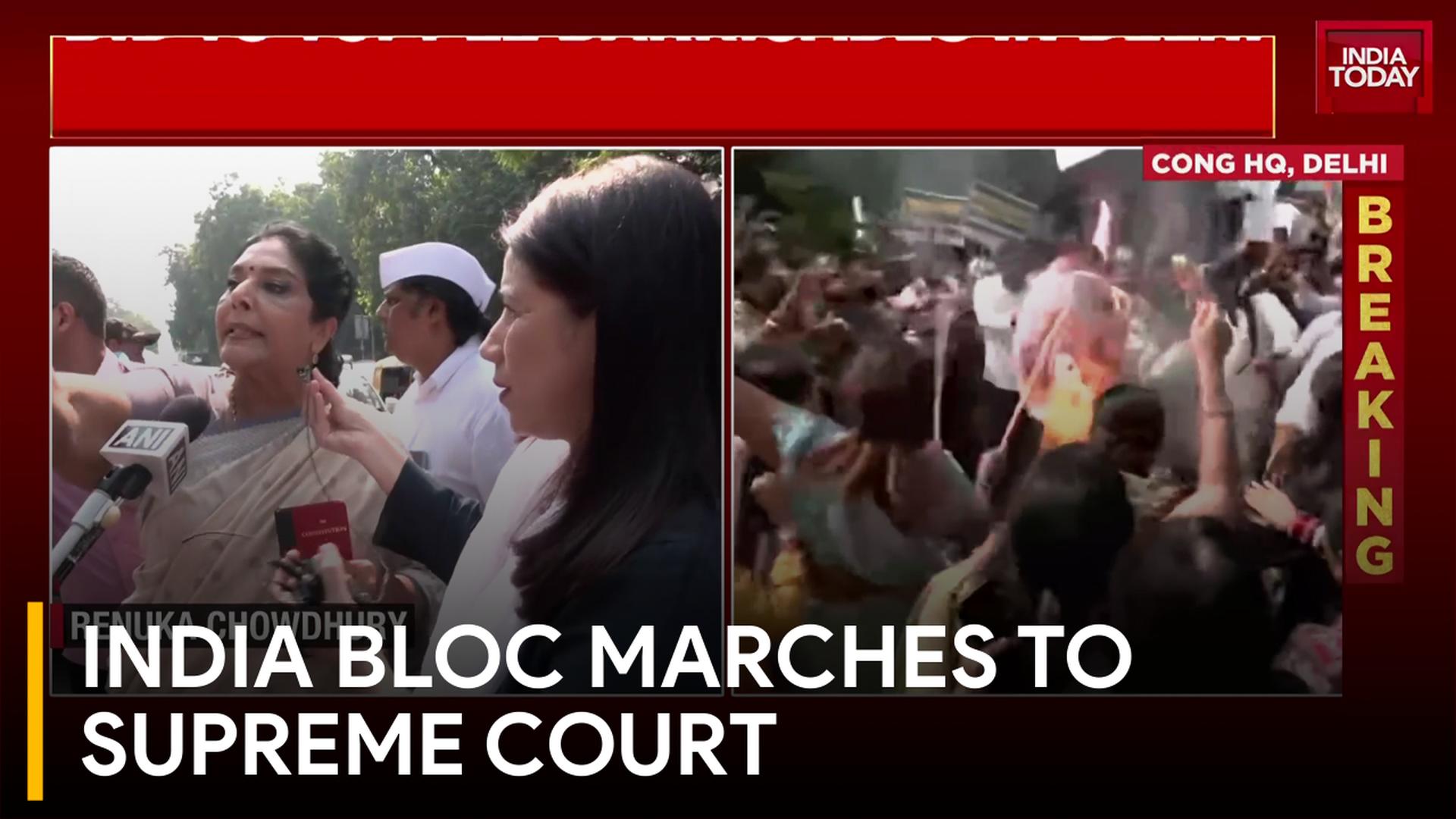 India bloc leaders march to Supreme Court amid protests, BJP targets ...