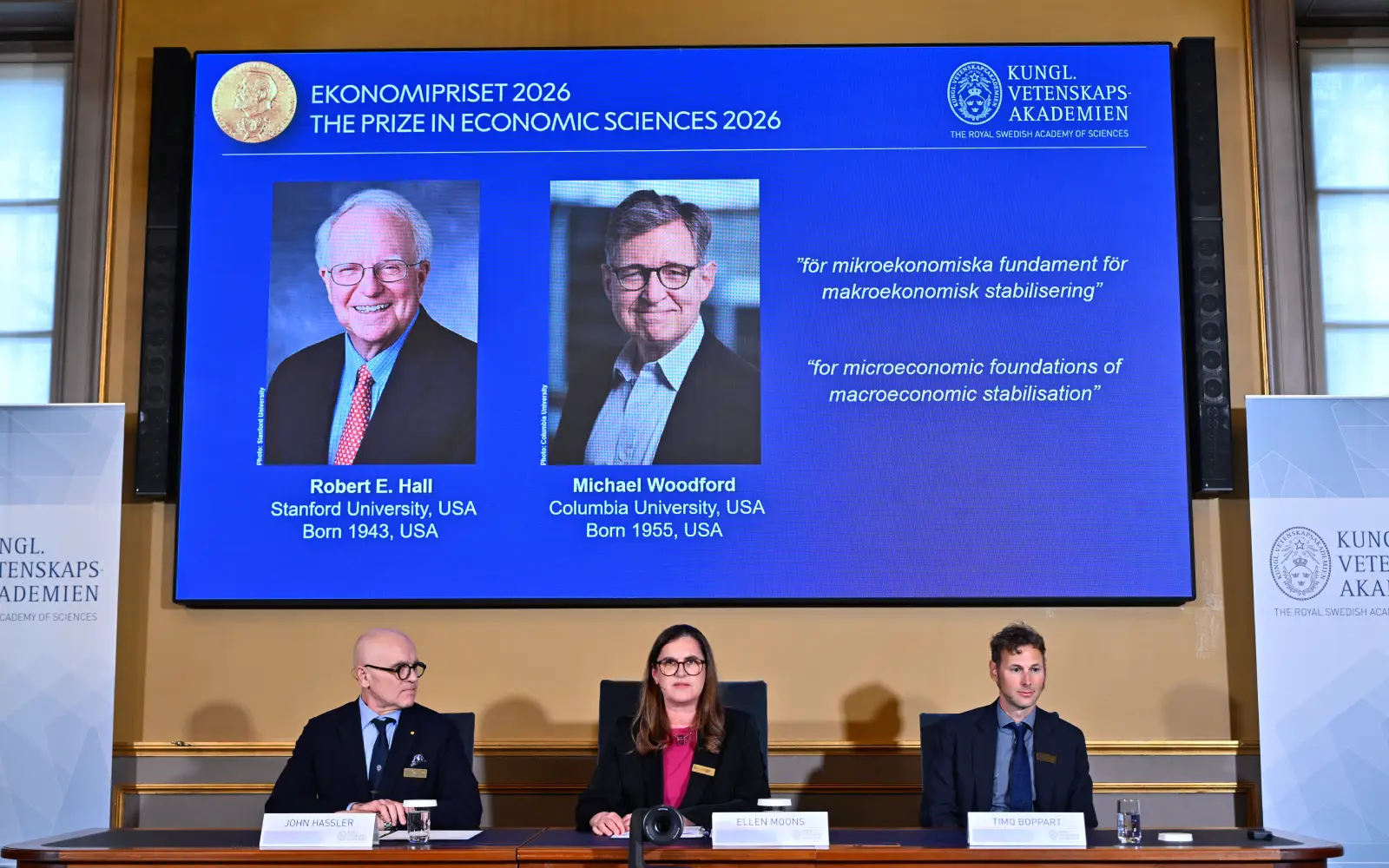 Americans Hall and Woodford win economics Nobel for stabilisation models
